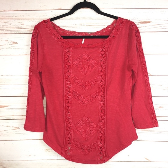 Free People “Truly Madly” Crochet 3/4 Sleeves Top - Picture 3 of 10
